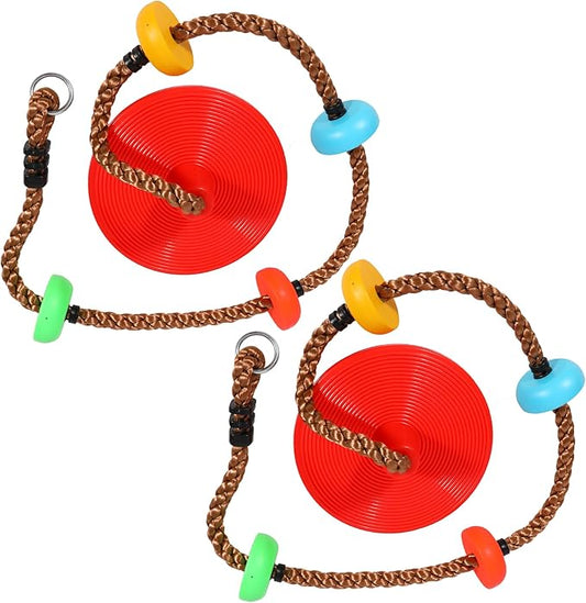 REDCAMP 2 Pack Climbing Rope Swings for Trees, Heavy Duty Plastic Disc Swing Seat for Kids with Hanging Strap and Snap Hooks, Red