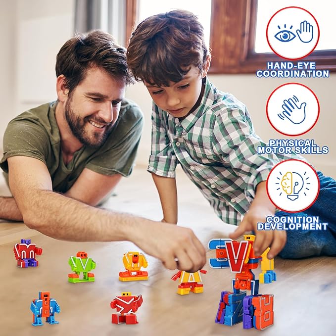 Toys Gifts for 3 4 5 6 Years Old Toddler Boys Girls,26 Alphabet Robots ABC Letters Educational Learning Blocks for Kids,Alphabots Deformation STEM Fine Motor Skill Birthday Gifts for Preschool Age 3+