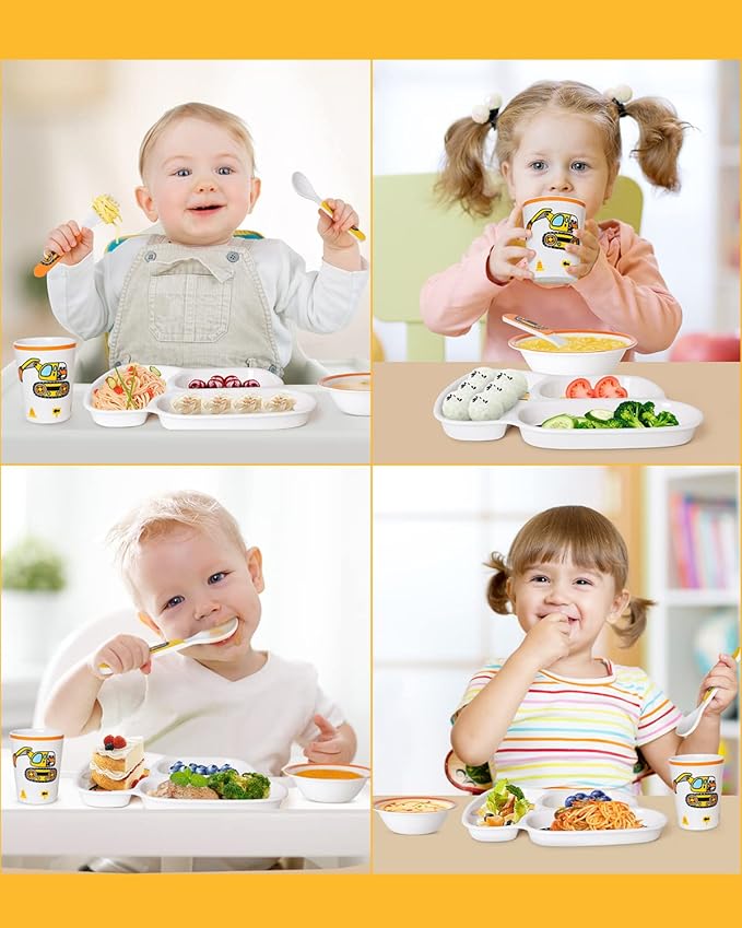Lehoo Castle Kids Plates and Bowls Sets, Kids Dinnerware Set Includes Plate, Bowl, Cup and Tableware, Made of Durable Material, Perfect for Child, Toddler Utensils Self Feeding (5 Piece Construction)
