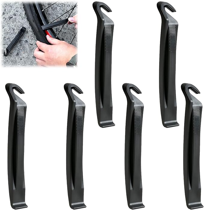 6 Pcs Bicycle Tire Levers Repair, Portable Durable Bike Changing Tire Spoon, Premium ABS Removal Tubular with Ergonomical Molded Texture Handle Bump, Biking Lover for Road Mountain (Black)