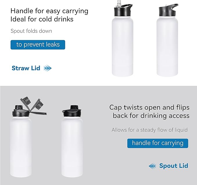 VEGOND 40 oz Insulated Water Bottle Bulk Stainless Steel Metal Water Bottles with Leak Proof Straw Lid & Spout Lid, Wide Mouth Double Walled Vacuum Travel Sports Bottle, 4 Pack