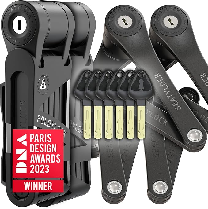 Seatylock FoldyLock Mini Folding Bike Lock - Patented Lightweight Bicycle Lock - Heavy Duty Anti Theft Guard with Key for Electric Scooter & City Bikes