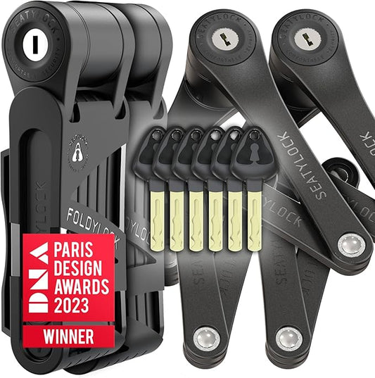 Seatylock FoldyLock Mini Folding Bike Lock - Patented Lightweight Bicycle Lock - Heavy Duty Anti Theft Guard with Key for Electric Scooter & City Bikes