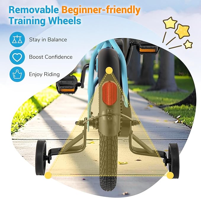 COSTWAY 12/14/16/18 Inch Kids Bike, Children Toddler Bicycle with Training Wheels, Adjustable Seat & Handlebar, Handbrake & Coaster Brake, Reflectors, Bell, Suitable for 3-8 Years Old Boys Girls