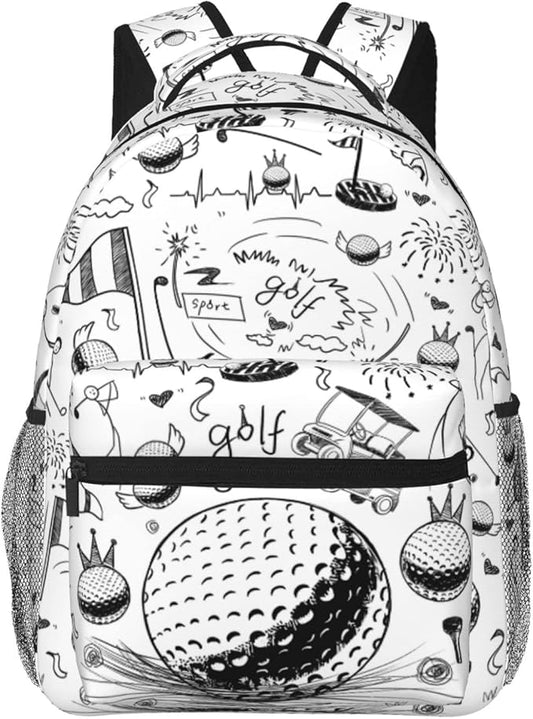 Golf Backpack 16 Inch School Backpacks 3D Print Lightweight Ball Bookbag Casual Sport Daypack Travel Bag for Kids Girls Boys Men Gifts