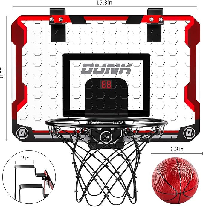TEMI Indoor Basketball Hoop for Kids, Door Room Basketball Hoop,Mini Basketball Hoop with 4 Balls, Basketball Toys for 3 4 5 6 7 8 9 10 11 12 Year Old Boys