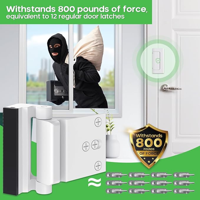 2 Pack Home Security Door Lock, Childproof Door Reinforcement Lock with 3 Inch Stop Withstand 800 lbs, Door Safety Locks for Front Door, Night Kids Safety Flip Lock to Defend Your Home, White