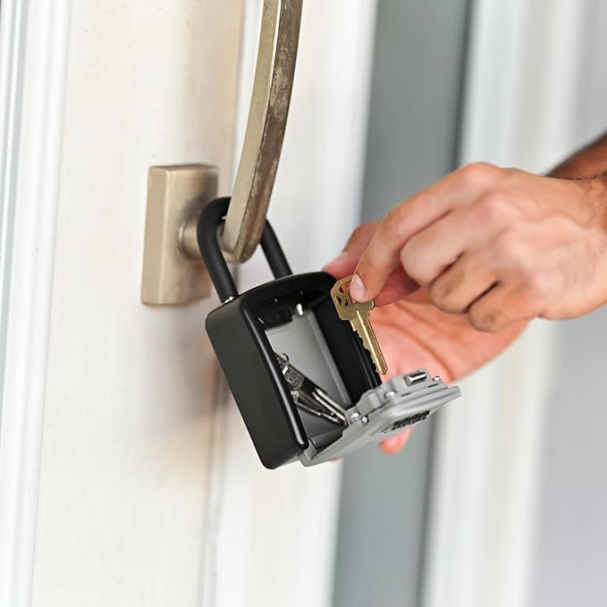 Iron Lock® Portable Key Lock Box with Removable U-Shackle Indoor Outdoor Waterproof 4 Digit Combination Resettable Code with A B Switch Key Lockbox for Outside Spare Keys for Realtors (Small, Grey)