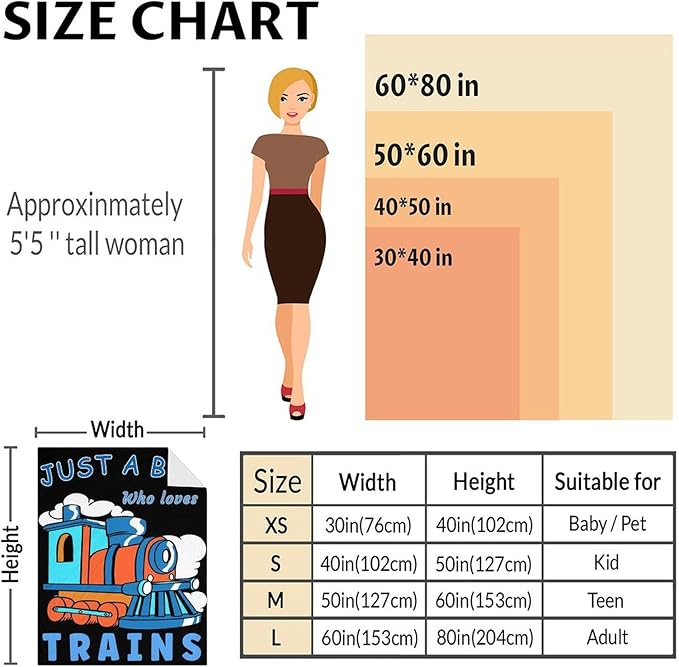 Train Gifts for Boys 6-8 - Warm Cozy Train Throw Blanket - 40"x50" Inches Crib Size Blankets for Couch - Black Vintage Throws