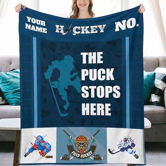Personalized Hockey Gifts - Ice Hockey Blanket for Boys - Custom Kids Throw Blankets for Girls - 30"x40" Soft Plush Throws for Couch, Office