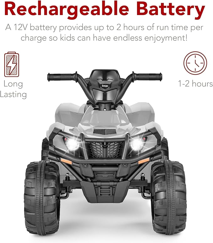 Best Choice Products 12V Kids Ride-On Electric ATV, 4-Wheeler Quad Car Toy w/Bluetooth Audio, 2.4mph Max Speed, Treaded Tires, LED Headlights, Radio - Gray