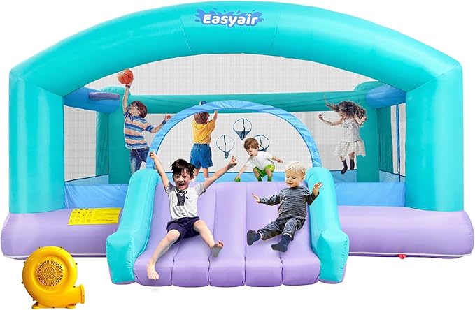 Large Bounce House for Big Kids, 14.8 x 14.5 FT Inflatable Bouncer Jumper Slide with 650W Blower, Basketball Hoop, Throw Ball Game, Ball Pits