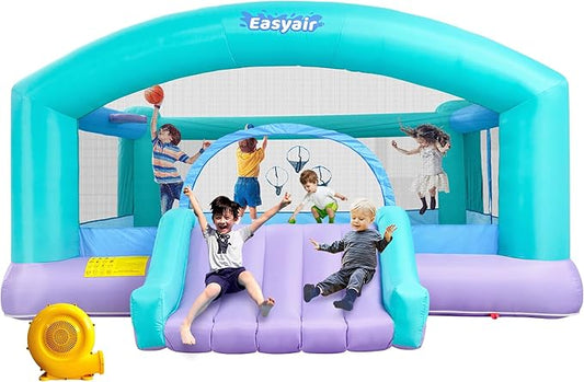 Large Bounce House for Big Kids, 14.8 x 14.5 FT Inflatable Bouncer Jumper Slide with 650W Blower, Basketball Hoop, Throw Ball Game, Ball Pits