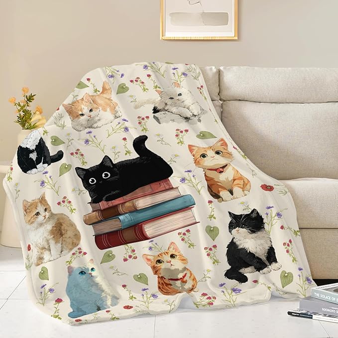 Cat Throw Blanket Black Cat Stuff Gifts for Kids Girls Boys Adults Women Men Soft Cozy Warm Plush Fluffy Fuzzy Fleece Blanket Decor 60''X80''