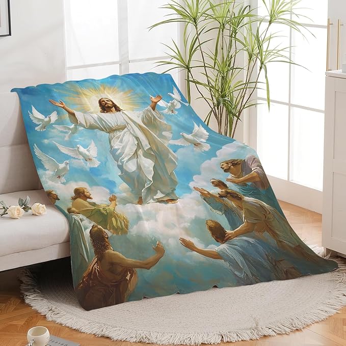 Jesus Blanket Christian Faith Religious Bible Verse Inspirational Scripture Throw Catholic Spiritual Gifts for Adults Women Men Kids Girls Boys Plush Fuzzy Fleece Blanket Decor 40''X50''