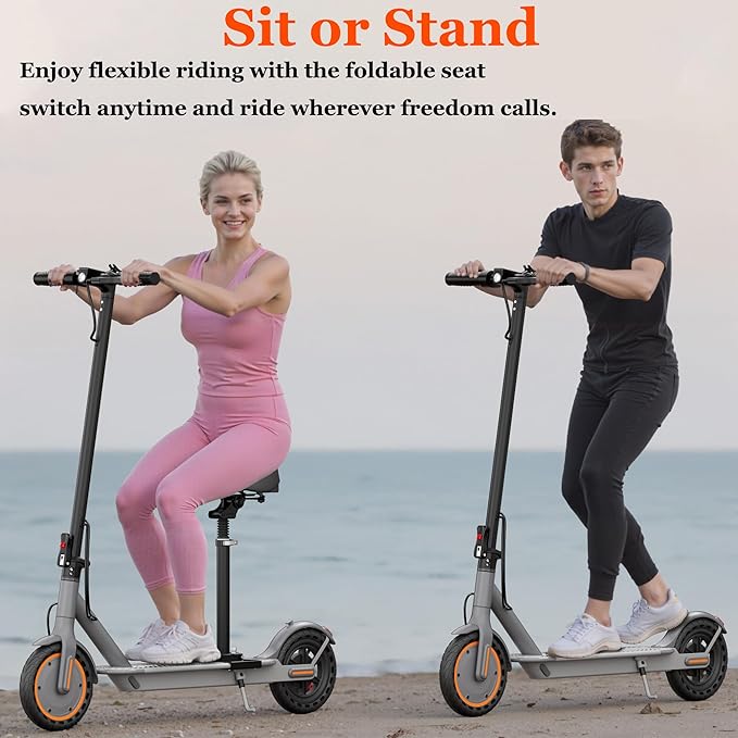 Electric Scooter, Folding E Scooter for Adults with Seat, 350W Motor, 8.5" Tire, 19MPH, 21Mile Long Range Lightweight Teens Commuting Sit Down Escooter with App, Bluetooth, Dual Brake (Seat Optional)