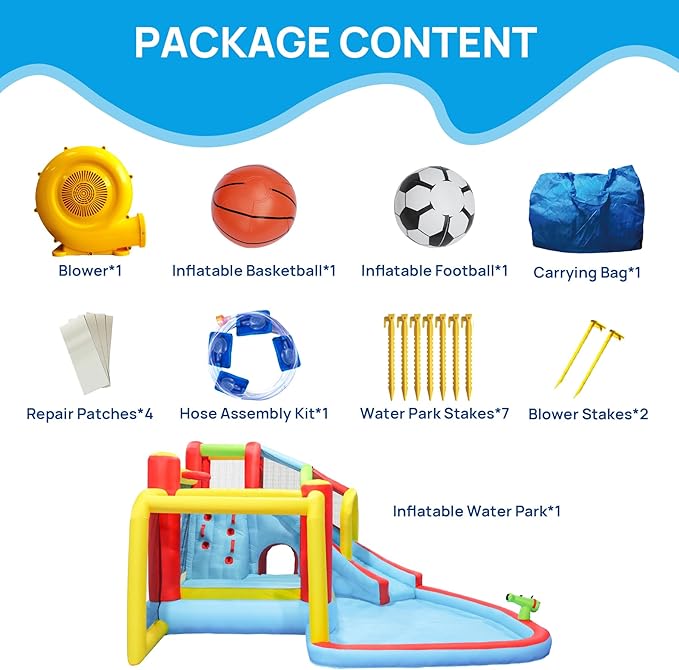 Inflatable Bounce House for Kids, Jumping Castle, Long Slide, Basketball, Funny Tunnel, Soccer, Climbing Wall, Kids Jumper Included Blower
