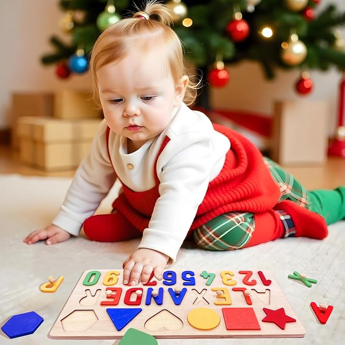 Baosity Personalized Name Puzzle for Kids, Custom Wooden Puzzles for Toddlers 1-3, Shape & Number Puzzle, Early Baby Toys, 1st Birthday Gifts Boy Girl, Gifts for Birthday Christmas Baby Shower