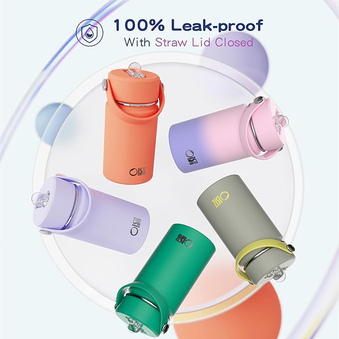 OISIZ Kids Water Bottle with Straw Lid 14oz, Vacuum Insulated 316 Stainless Steel Water Bottles for Kids for School, Leakproof Water Bottle, BPA Free and Keep Cold for 24 Hours
