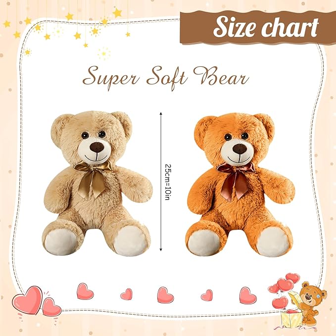 Skylety 10 Pcs Bears Bulk Stuffed Animal Plush Toys 10-14 Inches Birthday Party Favors(Elegant Color)
