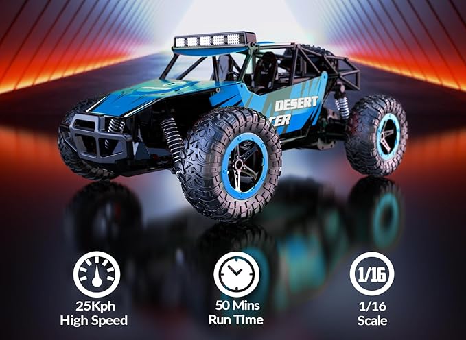 RACENT Remote Control Cars for Boys - 1:16 Scale 20kph Fast RC Truck All Terrain Off-Road Monster Truck Toy for Kids & Adults with 2 Rechargeable Batteries (Blue)