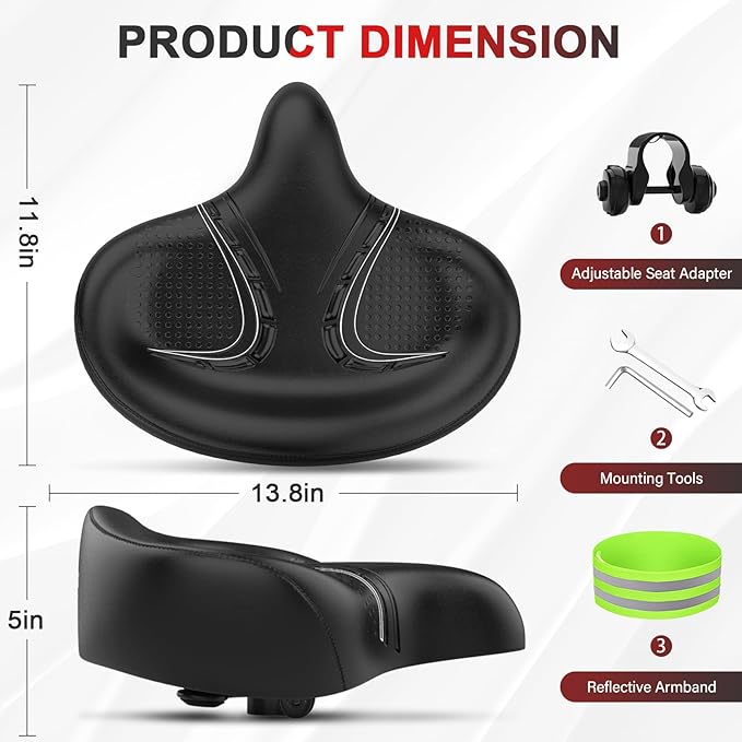 BLUEWIND Oversized Bike Seat, Wide Bicycle Saddle Novel Backrest Design for Electric Bike, Universal Fit Exercise Bike or Road Stationary Bike Seat Cushion for Men & Women