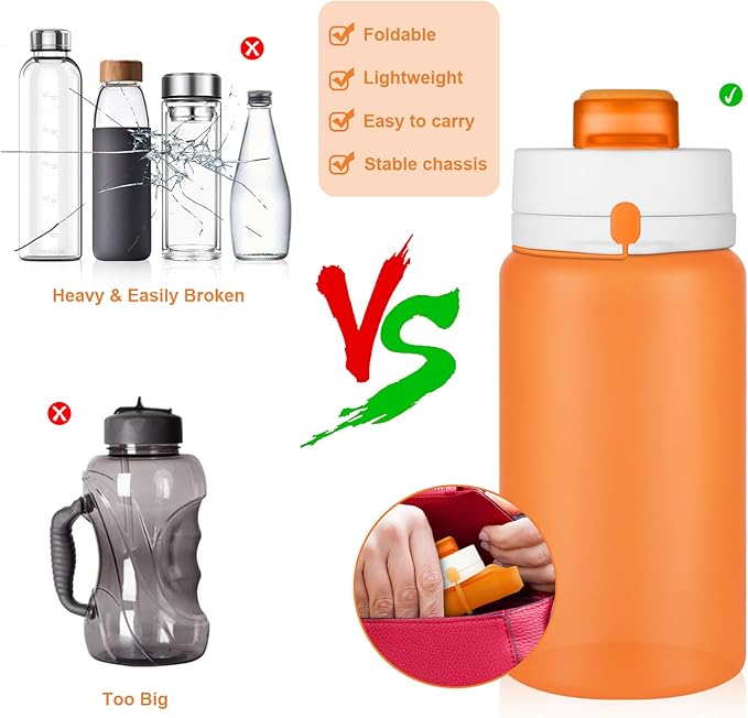 PLTCAT Collapsible Foldable BPA Free Reusable Lightweight Leak-Proof Travel Silicone Water Bottle for Travel, Gym, Hiking, Office, Camping