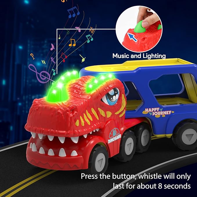 Toddler Car Toys for 1 2 3 4 5 Year Old Boy, 5-in-1 Dinosaur Vehicle Trucks Toys for Toddlers 1-3 with Sounds & Lights Toys for Boys 4-6 Boy Toys Age 2-6 Dinosaur Toys for Kids 3-5