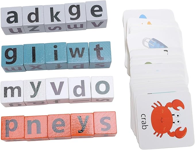 Premium Wooden Alphabet Stacking Blocks, Educational Toys for Toddlers, Improve Vocabulary Early Learning ABC Letter Blocks for Learning English Speaking and Listening Skills, Wood + Paper