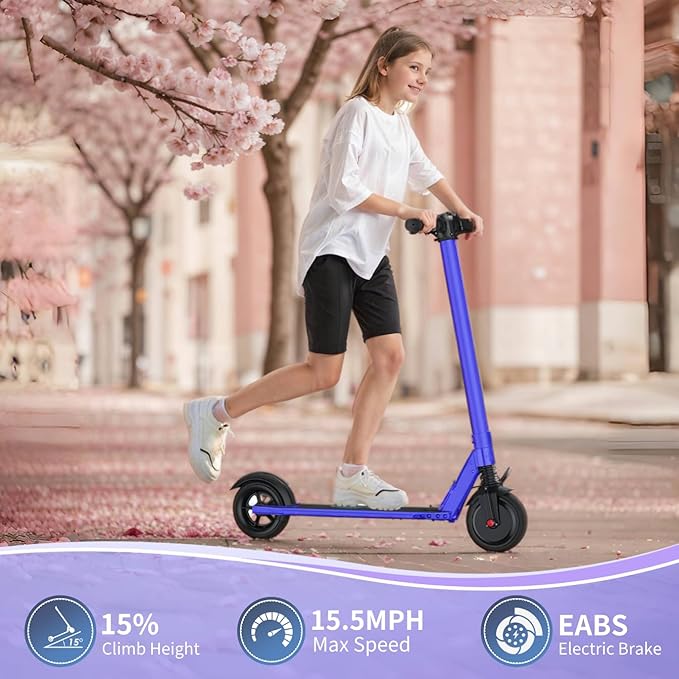 Caroma Electric Scooter for Kids Ages 6-14, 250W Motor Foldable Kids Electric Scooter,160 Mins Ride Time & 3 Speeds (6/10/15 Mph), LED Display & Dual Brake,Best Gift for Girls and Boys