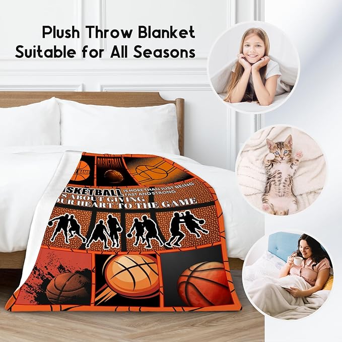Personalized Basketball Blanket for Girls, Custom Basketball Gifts with Name for Boys, Sport Throw Blankets for Team, Kids Throws for Couch Sofa (40x50 Inch)