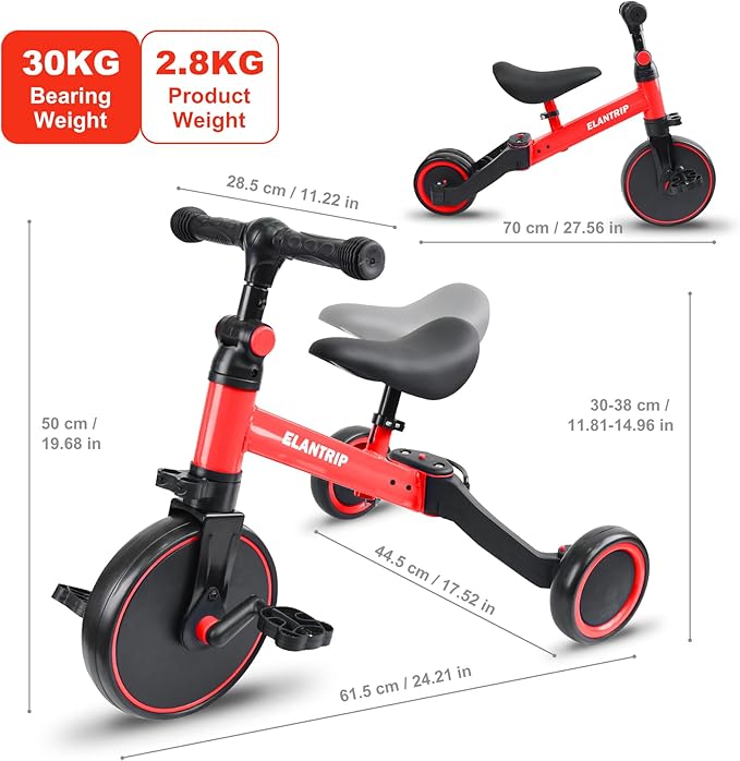 Elantrip 5 in 1 Balance Bike for 1 to 3 Years Old Kids,Toddler Tricycle Kids Trikes Tricycle, Best Toys for Boy & Girl, Balance Training,Adjustable Seat and Removable Pedal
