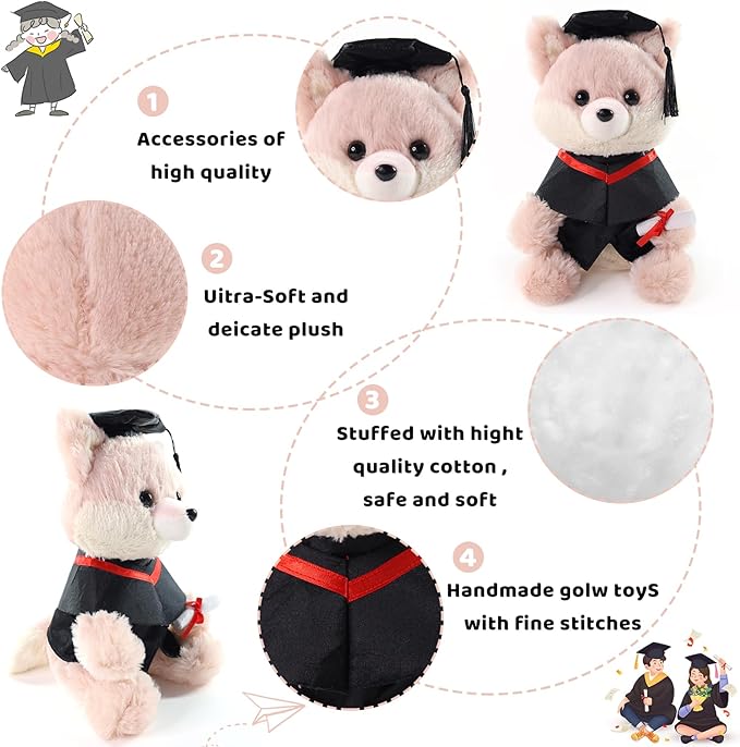 Graduation Gifts Fox Stuffed Animal - 10" Cute Fox Plush Toy with Graduation Cap, Gown & Diploma, Inspirational Keepsake for Elementary, High School & College Graduates
