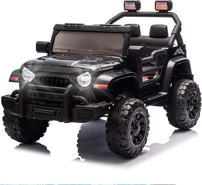 Ride on Car, 12V Kids' Electric Vehicles W/Parents Control, Ride on Toys for Toddlers with Music, Bluetooth, Four-Wheels Suspension, USB, Headlights, Black