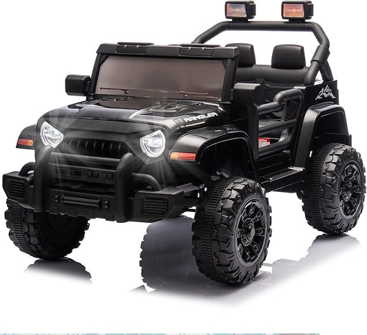 Ride on Car, 12V Kids' Electric Vehicles W/Parents Control, Ride on Toys for Toddlers with Music, Bluetooth, Four-Wheels Suspension, USB, Headlights, Black