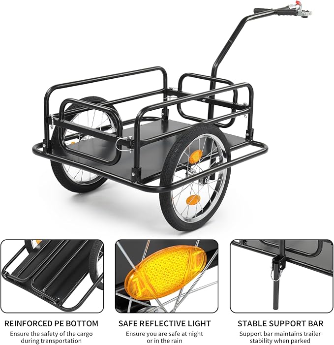 Ktaxon Foldable Bike Trailer, Bicycle Trailer with Unmatched Load Capacity, 16 Inch Pneumatic Tire, Universal Coupler, Foldable Frame and Safe Reflectors Design