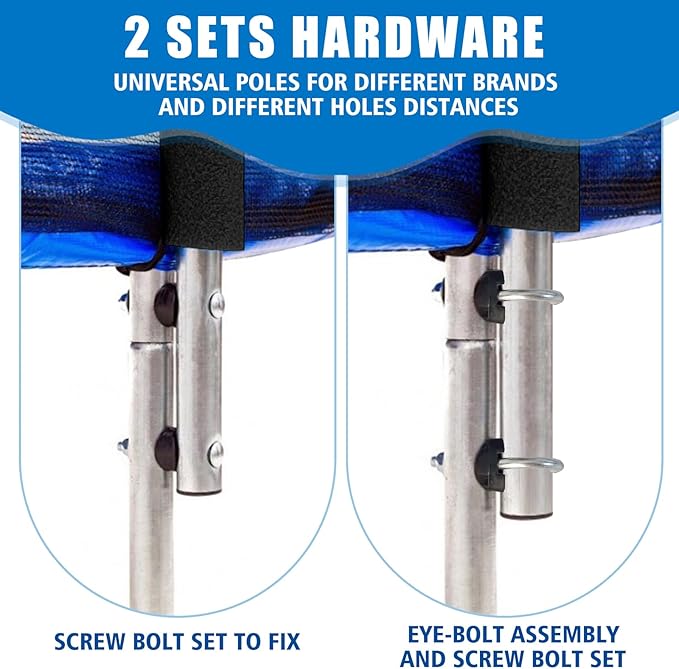 Trampoline Enclosure Pole Replacement Set, Universal Fit, Black, with Installation Hardware