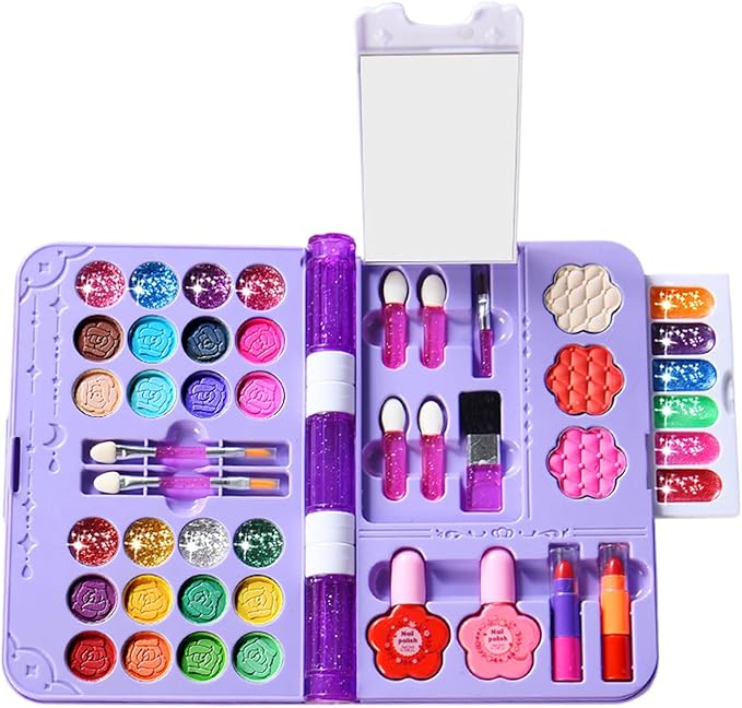 Kids Real Makeup Sets for Girls - Girl Toys, Safe Washable Children Pretend Dress Up Toys Make Up Starter Kit, Easy Cleanup Birthday | nontoxic Cosmetic Case Makeups Sets for Girls Ages 2-12