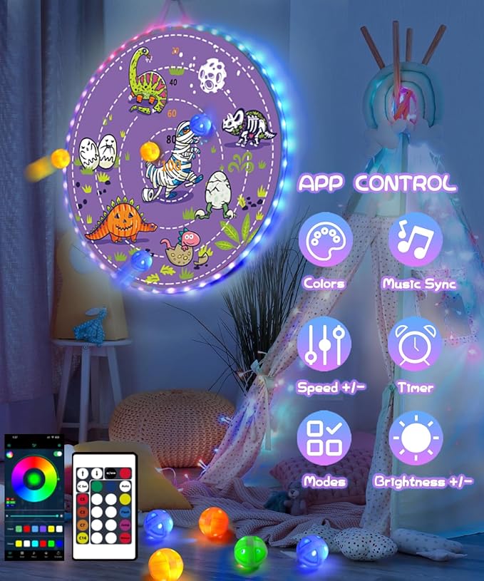 2 in 1 29" Large LED Dart Board for Kids 8-12 Games with LED Sticky Balls, Indoor & Outdoor Games for Kids 8-12, Board Games for Kids