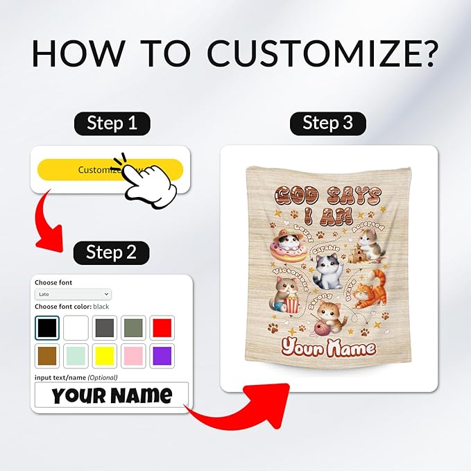 Personalized Cat Blankets with Name, Cat Themed Gifts for Girls & Boys, Animal Print Fleece Throw Blanket, 50"x60"