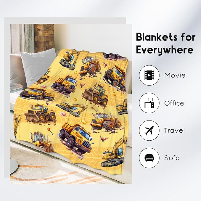Toddler Blanket for Boys - Construction Truck Gifts for Kids - Excavator Fleece Throws for Leisure (40"x50")
