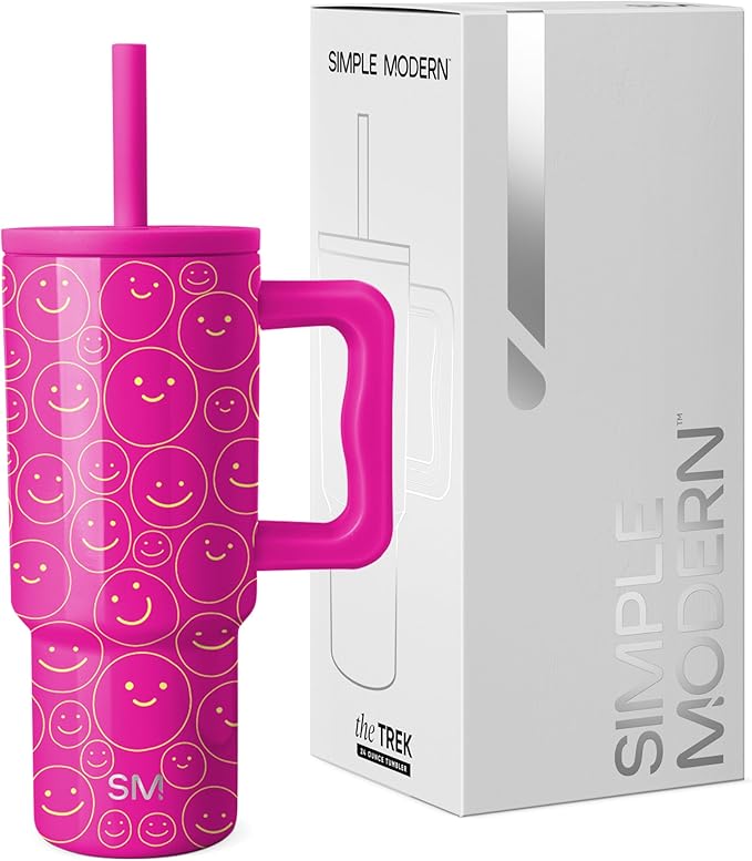 Simple Modern Kids 24 oz Tumbler with Handle and Silicone Straw Lid | Spill Proof and Leak Resistant | Reusable Stainless Steel Bottle | Gift for Kids Boys Girls | Trek Collection | Happy Days