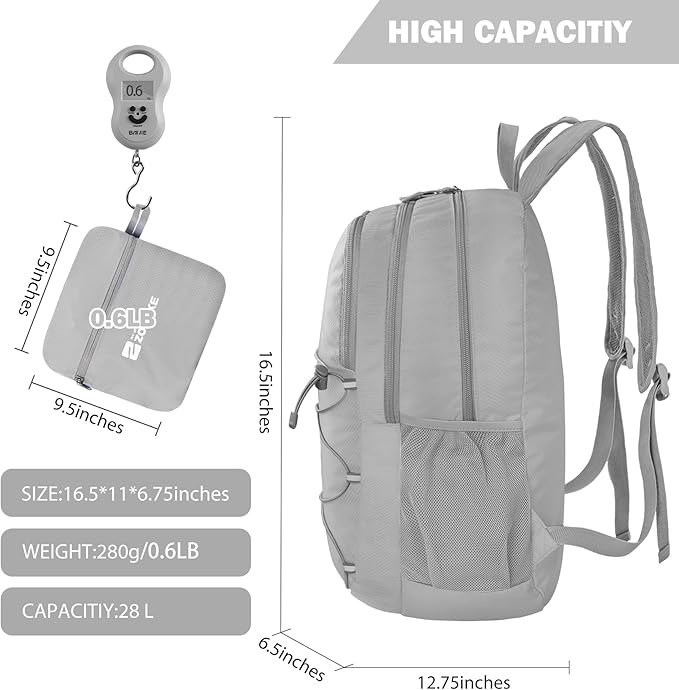 ZOMAKE Lightweight Packable Backpack 28L, Foldable Backpacks Water Resistant Collapsible Day Bag Light Daypack for Hiking
