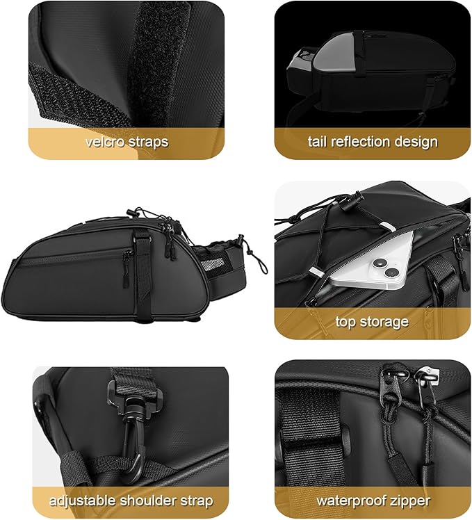 Dreamoon Waterproof Bike Rear Rack Bag, 10L Large Capacity Bicycle Trunk Bag, Reflective Cycling Saddle Panniers with Shoulder Strap, Bike Backseat Bag for Commuter & Outdoor Travel (New-Colorful)