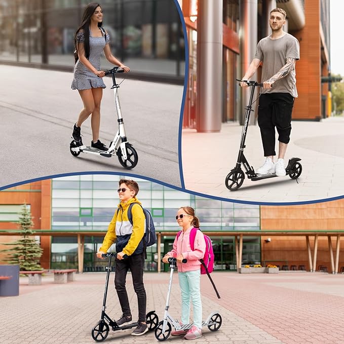 Nattork Scooter for Kids Age 6+, Teens and Adults- Adjustable Height Folding Kick Scooter with Large Sturdy Wheels for a Smooth Ride, Lightweight, Anti-Shock Suspension for Boys and Girls