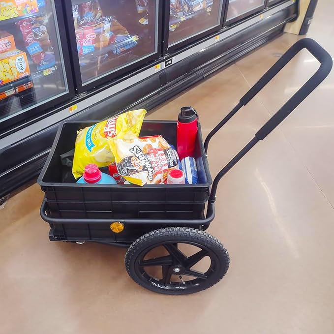 Xspec 2-in-1 Bike Cargo Trailer Pushcart, Bicycle Trailer with Removable Box and Waterproof Cover, Black, Pushcart Stroller with Tow Hitch and Removable Handlebar