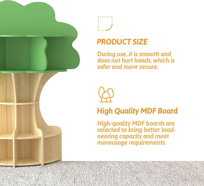 Tree Kids Bookshelf, Fun and Sturdy 5-Tier Wooden Book Organizer, Montessori Nursery Book Shelf for Toddlers, Kids Room and Playroom