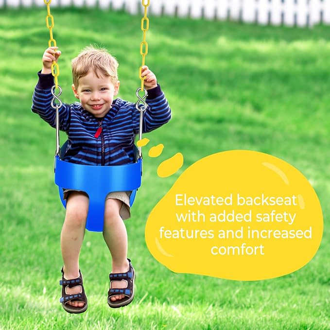 AGPTEK Full Bucket Toddler Swing Seat with Yellow Swing Chains and Carabiners for Easy Install (Blue)