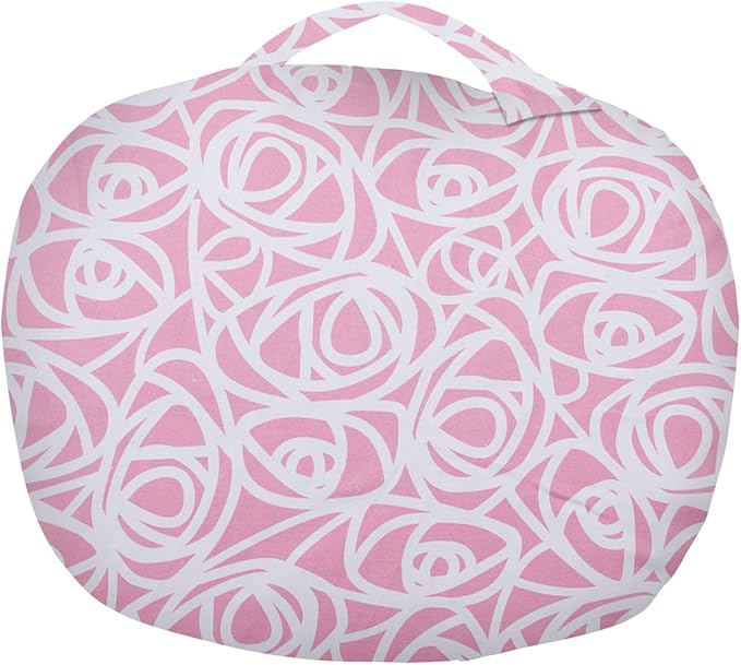 Posh Creations Kids Stuffed Animal Storage Bean Bag Chair Cover - Childrens Toy Organizer, Medium-27in, Canvas Roses Pink