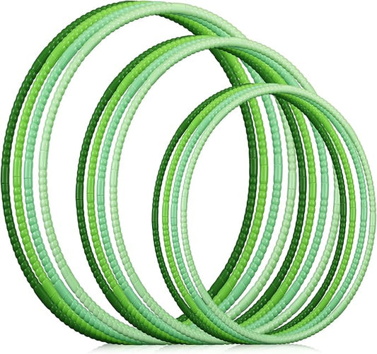 Syhood 12 Pcs Toy Color Hoop Plastic Detachable Adjustable Hoop Light Weight Exercise Fitness Equipment Toy Waist Ring for Adult Party, 3 Sizes (Gradient Green)